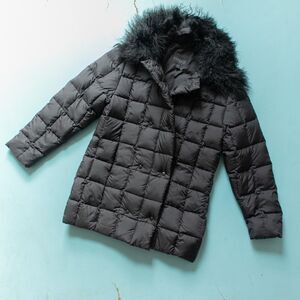 Express Vintage Down Filled Faux Fur Collar Puffer Jacket Size Medium Nylon